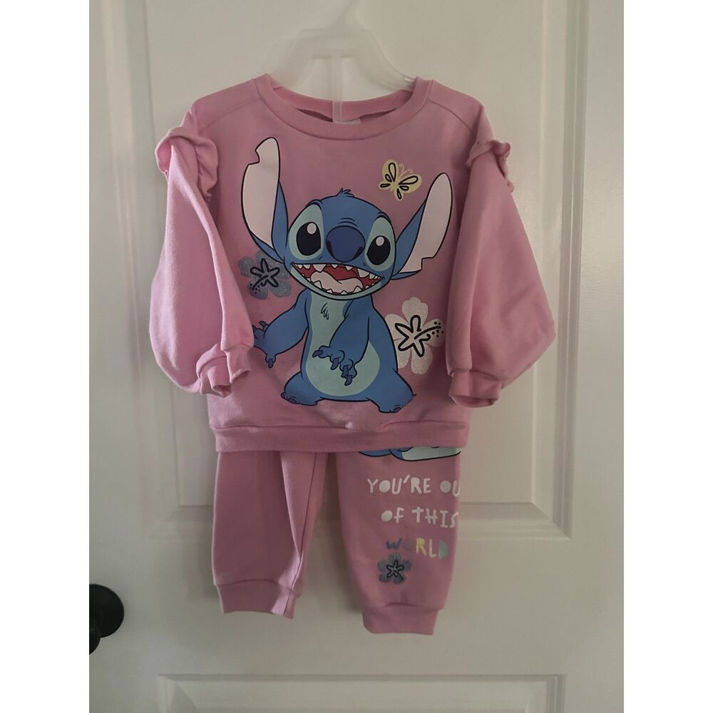 Disney Stitch Two Piece Jogging Girl Outfit (Pants & Sweater) Size 3T